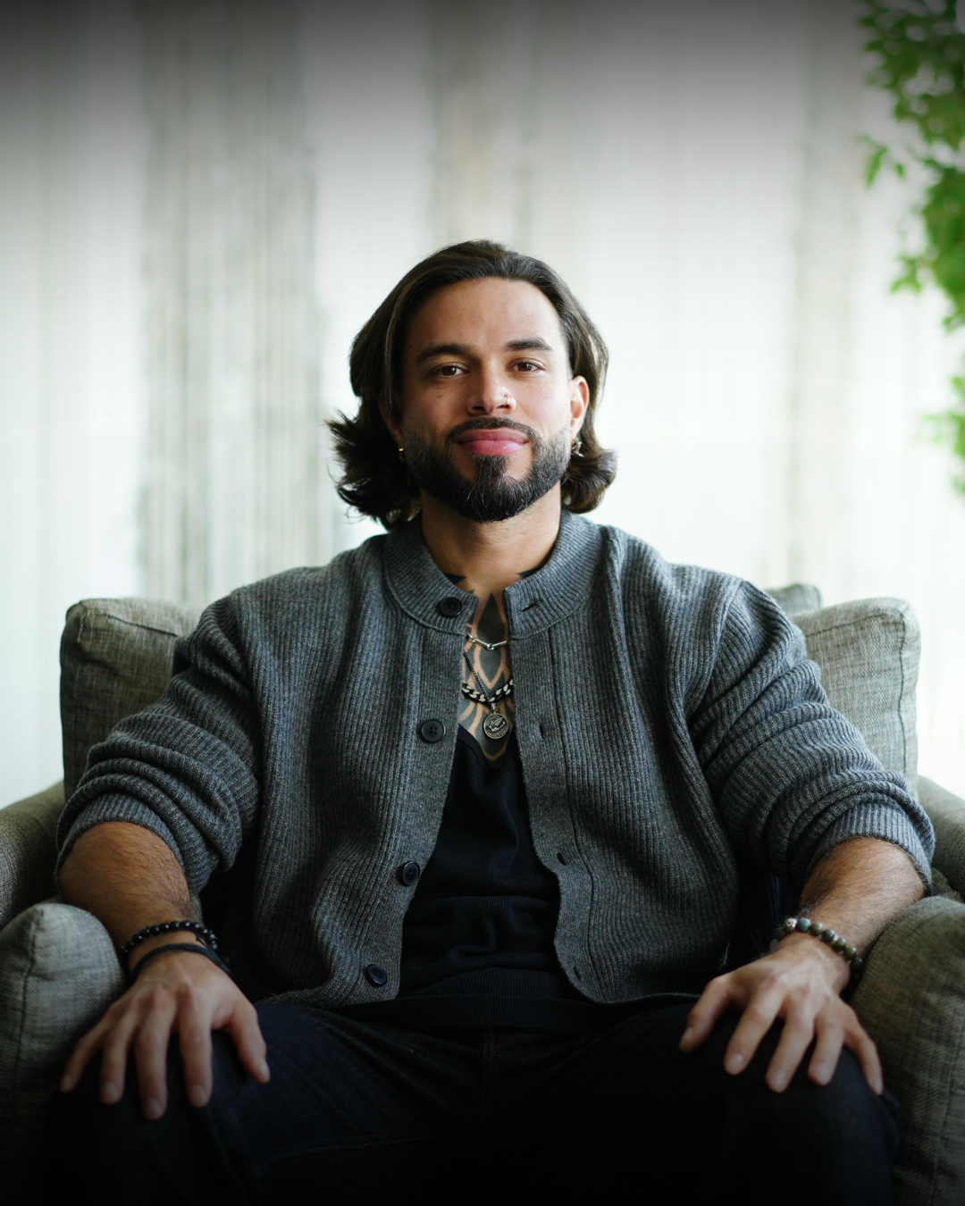 Realistic portrait with detail, contrast, and depth.